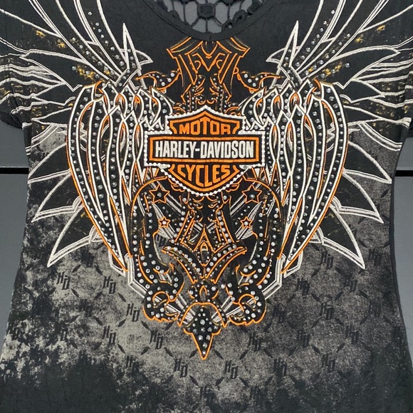 Harley-Davidson Womens Blade To The Bone Lace Embellished Short Sleeve Tee - XS - Picture 5 of 12